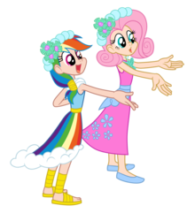 Size: 2500x2844 | Tagged: safe, artist:trinityinyang, fluttershy, rainbow dash, human, a canterlot wedding, g4, duo, duo female, female, humanized, scene interpretation, simple background, transparent background