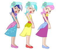 Size: 2500x1733 | Tagged: safe, artist:trinityinyang, lyra heartstrings, minuette, twinkleshine, human, a canterlot wedding, g4, bridesmaid, bridesmaid dress, clothes, dress, humanized, simple background, transparent background