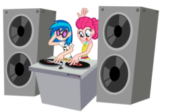 Size: 2500x1635 | Tagged: safe, artist:trinityinyang, dj pon-3, pinkie pie, vinyl scratch, human, a canterlot wedding, g4, humanized, scene interpretation