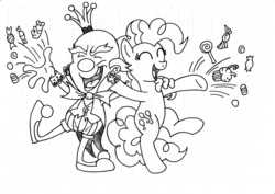 Size: 3504x2484 | Tagged: safe, artist:zurenarhh, pinkie pie, g4, crossover, king candy, lineart, monochrome, sugar rush, traditional art, wreck-it ralph