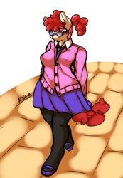Size: 1280x1849 | Tagged: dead source, safe, artist:avante92, twist, earth pony, anthro, unguligrade anthro, g4, clothes, female, glasses, mary janes, necktie, ponytail, shoes, skirt, solo, stockings