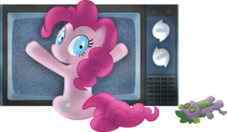 Size: 5106x2983 | Tagged: safe, artist:felix-kot, pinkie pie, spike, g4, doll, high res, parody, poltergeist, simple background, television, transparent background, vector