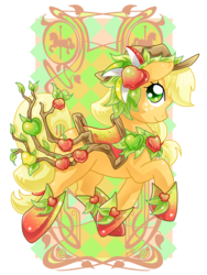 Size: 2400x3200 | Tagged: safe, artist:amelie-ami-chan, applejack, earth pony, pony, g4, apple, clothes, costume, female, food, mare, solo