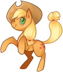 Size: 745x859 | Tagged: safe, artist:kuching-sama, applejack, earth pony, pony, g4, female, rearing, simple background, solo