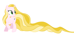 Size: 2274x1120 | Tagged: safe, artist:ikarichan, pony, unicorn, disney, disney princess, hair physics, impossibly long hair, impossibly long tail, long mane, long tail, mane physics, ponified, rapunzel, solo, tangled (disney)