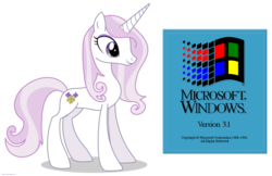 Size: 925x600 | Tagged: safe, artist:larsurus, fleur-de-lis, pony, g4, concave belly, female, mare, microsoft windows, simple background, slender, smiling, solo, thin, transparent background, vector, windows 3.1