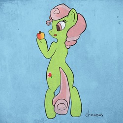 Size: 900x900 | Tagged: safe, artist:draneas, florina tart, pony, g4, 30 minute art challenge, abstract background, apple, apple family member, bipedal