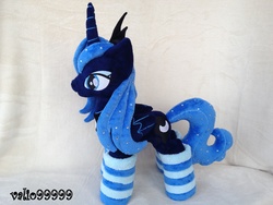 Size: 3264x2448 | Tagged: safe, artist:valio99999, princess luna, pony, g4, clothes, irl, photo, plushie, socks, solo, striped socks