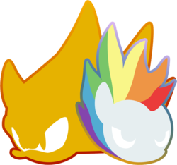 Size: 850x795 | Tagged: safe, artist:fuzon-s, rainbow dash, g4, crossover, duo, logo, simple background, sonic the hedgehog, sonic the hedgehog (series), style emulation, super rainbow dash, super sonic, transparent background