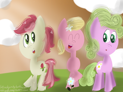 Size: 800x600 | Tagged: safe, artist:colgatetail, daisy, flower wishes, lily, lily valley, roseluck, g4, 30 minute art challenge, female, flower trio, trio, trio female