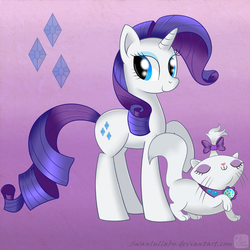 Size: 700x700 | Tagged: safe, artist:swanlullaby, opalescence, rarity, cat, pony, g4, cute, cutie mark, eyes closed, opalbetes, raised leg