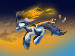 Size: 2000x1500 | Tagged: safe, artist:duh-veed, soarin', g4, fire, flying, solo