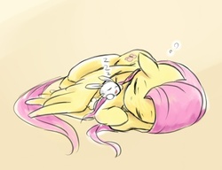 Size: 726x557 | Tagged: safe, artist:ya0427, angel bunny, fluttershy, pegasus, pony, g4, cute, duo, eyes closed, shyabetes, sleeping, zzz