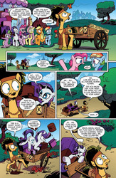 Size: 907x1395 | Tagged: safe, artist:andy price, idw, official comic, applejack, flax seed, fluttershy, pinkie pie, rainbow dash, rarity, spike, twilight sparkle, butterfly, dragon, earth pony, pegasus, pony, unicorn, g4, micro-series #3, my little pony micro-series, official, spoiler:comic, butt, comic, female, flax seed looks at stuff, idw advertisement, male, mane seven, mane six, mare, miscroseries, plot, preview, stallion, unicorn twilight, unshorn fetlocks, wagon, walking