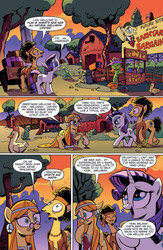 Size: 907x1395 | Tagged: safe, artist:andypriceart, filthy rich, flax seed, floralis, garden sunshine, natural remedy, rarity, wheat grass, blue jay, earth pony, pony, unicorn, g4, idw, my little pony micro-series, official, spoiler:comic, barnyard bargains, comic, female, flax seed looks at stuff, idw advertisement, male, mare, peace symbol, preview, smiling, stallion, yin-yang