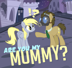 Size: 900x850 | Tagged: safe, artist:pixelkitties, derpy hooves, doctor whooves, time turner, earth pony, pegasus, pony, g4, doctor who, empty child, female, male, mare, necktie, stallion, tardis, the doctor, the empty child