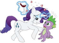 Size: 5456x4032 | Tagged: safe, artist:greenlinzerd, rarity, spike, dragon, pony, unicorn, g4, absurd resolution, bedroom eyes, crying, drunk, drunk rarity, eye contact, female, heart, magic, male, mare, messy mane, open mouth, rapity, ship:sparity, shipping, simple background, straight, telekinesis, transparent background, wide eyes, wine