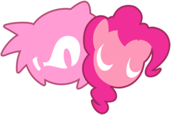 Size: 850x571 | Tagged: safe, artist:fuzon-s, pinkie pie, g4, amy rose, crossover, duo, logo, simple background, sonic the hedgehog (series), style emulation, transparent background
