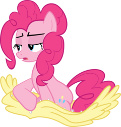 Size: 10385x10797 | Tagged: safe, artist:infinitoa, pinkie pie, earth pony, pony, g4, the crystal empire, absurd resolution, bodysuit, disguise, female, fluttershy suit, lidded eyes, mare, open mouth, ponysuit, simple background, solo, transparent background, vector