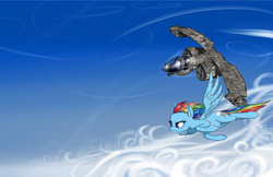 Size: 2700x1750 | Tagged: safe, artist:madhotaru, rainbow dash, pegasus, pony, g4, flying, plane