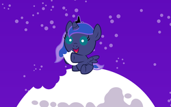 Size: 2880x1800 | Tagged: safe, artist:beavernator, edit, princess luna, pony, g4, baby, baby pony, female, filly, foal, moon, solo, tangible heavenly object, woona