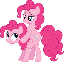 Size: 6586x6289 | Tagged: safe, artist:mehoep, pinkie pie, earth pony, pony, g4, too many pinkie pies, absurd resolution, bedroom eyes, clone, duo, female, mare, pinkie clone, ponies riding ponies, riding, self ponidox, self riding, simple background, transparent background, vector