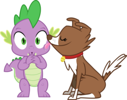 Size: 6000x4725 | Tagged: safe, artist:masem, spike, winona, g4, absurd resolution, affection, female, licking, male, ship:spinona, shipping, simple background, straight, tongue out, transparent background, vector