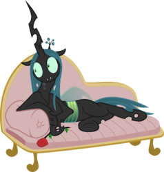 Size: 5811x6100 | Tagged: safe, artist:andypriceart, artist:masem, idw, queen chrysalis, changeling, changeling queen, g4, the return of queen chrysalis, spoiler:comic, .svg available, absurd resolution, couch, draw me like one of your french girls, fainting couch, female, idw showified, pensive, rose, simple background, solo, transparent background, vector