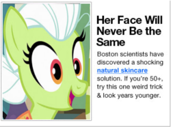 Size: 587x437 | Tagged: safe, edit, edited screencap, screencap, granny smith, earth pony, pony, apple family reunion, g4, advertisement, clickbait, dermatologists hate her, facelift, female, mare, parody, solo, young granny smith