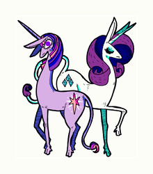 Size: 900x1021 | Tagged: safe, artist:kicksatanout, rarity, twilight sparkle, classical unicorn, g4, horn, leonine tail