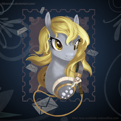 Size: 1299x1299 | Tagged: safe, artist:hinoraito, derpy hooves, pegasus, pony, g4, female, headphones, mare, stamp