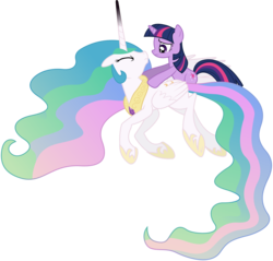 Size: 5000x4780 | Tagged: safe, artist:90sigma, princess celestia, twilight sparkle, alicorn, pony, unicorn, a canterlot wedding, g4, absurd resolution, duo, duo female, female, mare, sad, simple background, transparent background, unicorn twilight, vector