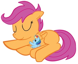 Size: 1218x1006 | Tagged: safe, artist:sallycars, rainbow dash, scootaloo, g4, doll, sleeping