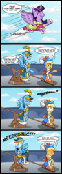 Size: 2000x5586 | Tagged: dead source, safe, artist:gray--day, applejack, rainbow dash, twilight sparkle, alicorn, earth pony, pegasus, pony, g4, magical mystery cure, 2013, artifact, catapult, clothes, comic, coronation dress, dialogue, dress, female, flying, mare, speech bubble, that explains everything, twilight sparkle (alicorn)