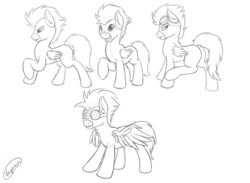 Size: 1280x939 | Tagged: safe, artist:skipsy, soarin', pony, g4, butt, goggles, male, monochrome, plot, sketch, solo, wonderbolts uniform