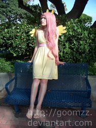 Size: 900x1200 | Tagged: safe, artist:goomzz, fluttershy, human, g4, barefoot, cosplay, feet, irl, irl human, photo, solo