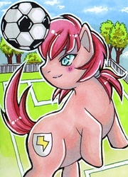 Size: 400x556 | Tagged: safe, artist:newtienewt, ball, football, inazuma eleven, inazuma eleven go, kirino ranmaru, ponified, traditional art