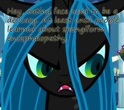 Size: 790x706 | Tagged: safe, queen chrysalis, g4, insane pony thread, inverted mouth, mad cow disease, prion, spongiform encephalopathy