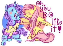 Size: 850x630 | Tagged: artist needed, source needed, safe, fluttershy, rarity, g4, clothes, female, lesbian, ship:flarity, shipping, simple background, sweater, transparent background