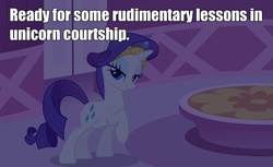 Size: 1183x722 | Tagged: safe, rarity, g4, bedroom eyes, bronybait, caption, carousel boutique, image macro, meme