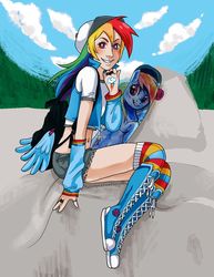 Size: 1280x1656 | Tagged: safe, artist:katerpus, rainbow dash, human, g4, converse, humanized, shoes, skateboard