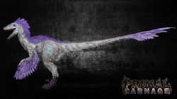 Size: 700x394 | Tagged: safe, rarity, dinosaur, feathered dinosaur, g4, barely pony related, black background, mod, simple background, skin