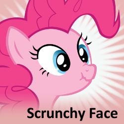 Size: 250x250 | Tagged: safe, pinkie pie, earth pony, pony, g4, bust, female, mare, meta, portrait, scrunchy face, solo, spoilered image joke