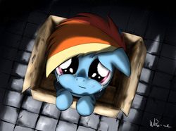 Size: 3066x2280 | Tagged: safe, artist:neko-me, rainbow dash, pegasus, pony, g4, box, crying, female, filly, filly rainbow dash, foal, pony in a box, solo, younger