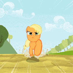 Size: 720x720 | Tagged: safe, screencap, applejack, earth pony, pony, g4, the last roundup, animated, female, hurdle, jumping, running