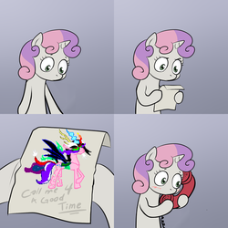 Size: 600x600 | Tagged: safe, sweetie belle, oc, g4, call me for a good time, exploitable meme, meme, sweetie's note meme, tiara ultima