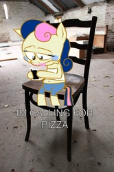 Size: 575x864 | Tagged: safe, bon bon, sweetie drops, earth pony, pony, .mov, g4, cellphone, chair, female, image macro, solo