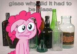 Size: 819x580 | Tagged: safe, pinkie pie, .mov, party.mov, g4, glass, glass bottles, image macro