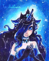 Size: 912x1136 | Tagged: safe, artist:yokokins, artist:youkai-yoko, princess luna, human, g4, eared humanization, female, horn, horned humanization, humanized, photo, solo