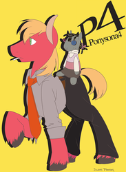 Size: 800x1091 | Tagged: safe, artist:silent ponytagonist, big macintosh, smarty pants, earth pony, pony, g4, dojima nanako, dojima ryotaro, male, persona, persona 4, pixiv, stallion